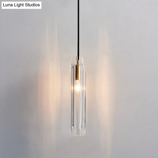 Modern Shaded Crystal Pendant Light - Simplicity Block Design Brass Ceiling Fixture