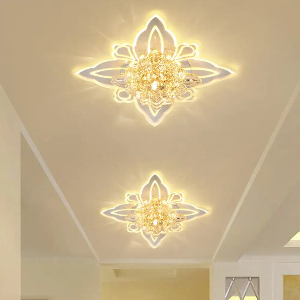 Crystal Blossom Led Ceiling Lamp With Modern Style And Clear Acrylic Petals - Ideal For Foyers