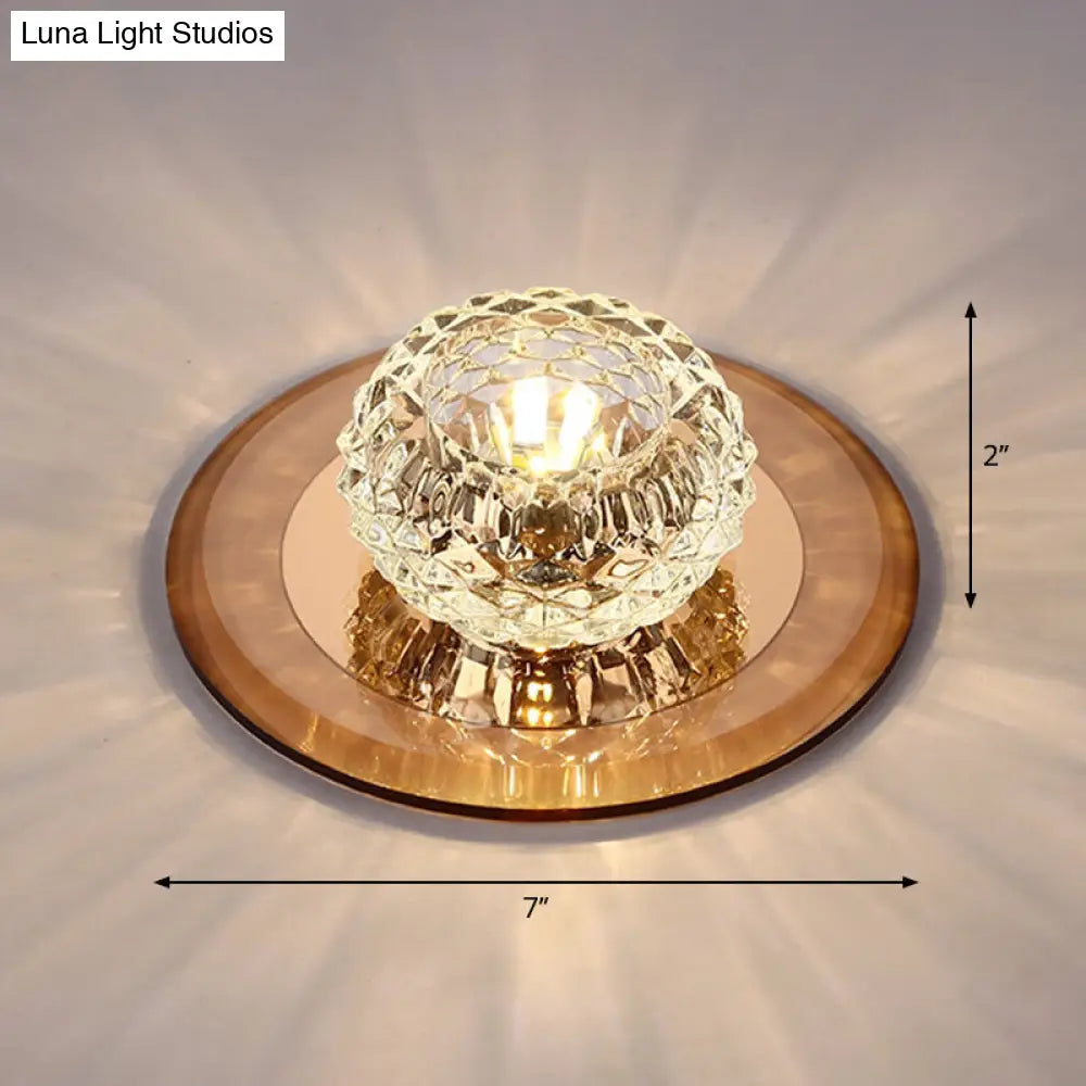 Crystal Bowl Shade Led Flush Mount Ceiling Light - Elegant Simplicity For Entryways Tan / Warm