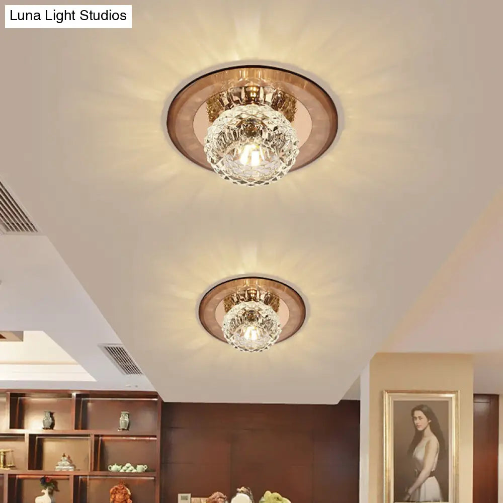 Crystal Bowl Shade Led Flush Mount Ceiling Light - Elegant Simplicity For Entryways