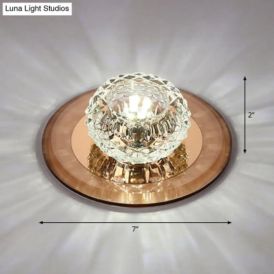 Crystal Bowl Shade Led Flush Mount Ceiling Light - Elegant Simplicity For Entryways Tan / White