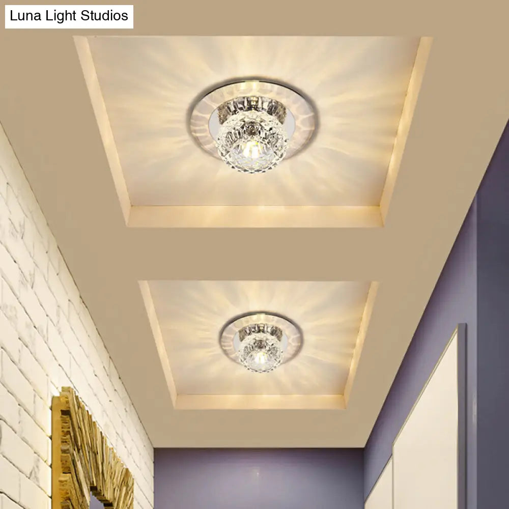 Crystal Bowl Shade Led Flush Mount Ceiling Light - Elegant Simplicity For Entryways