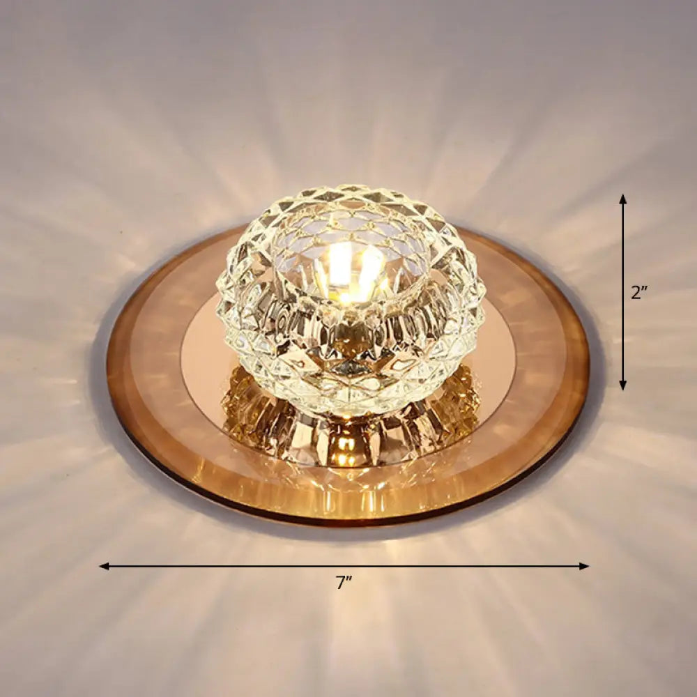 Crystal Bowl Shade Led Flush Mount Ceiling Light - Elegant Simplicity For Entryways Tan / Warm