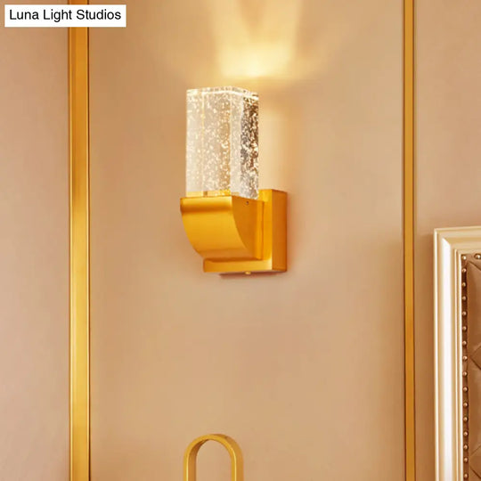 Crystal Brown/Gold Rectangular Led Wall Sconce Light For Bedroom