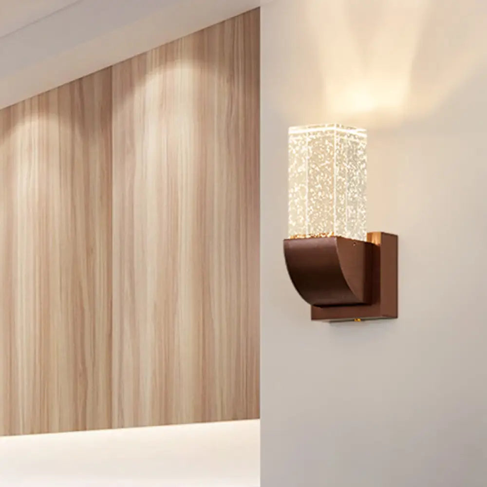 Crystal Brown/Gold Rectangular Led Wall Sconce Light For Bedroom Brown