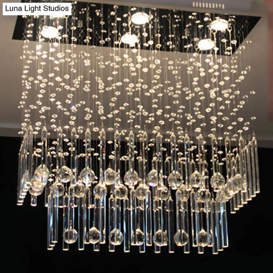 Crystal Cascade Flush Light Simple 6-Light Nickel Fixture - Perfect For Restaurants