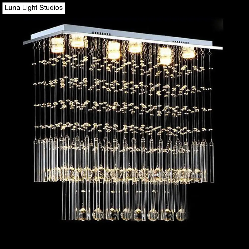 Crystal Cascade Flush Light Simple 6-Light Nickel Fixture - Perfect For Restaurants