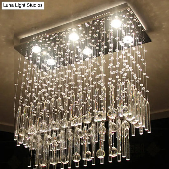 Crystal Cascade Flush Light Simple 6-Light Nickel Fixture - Perfect For Restaurants