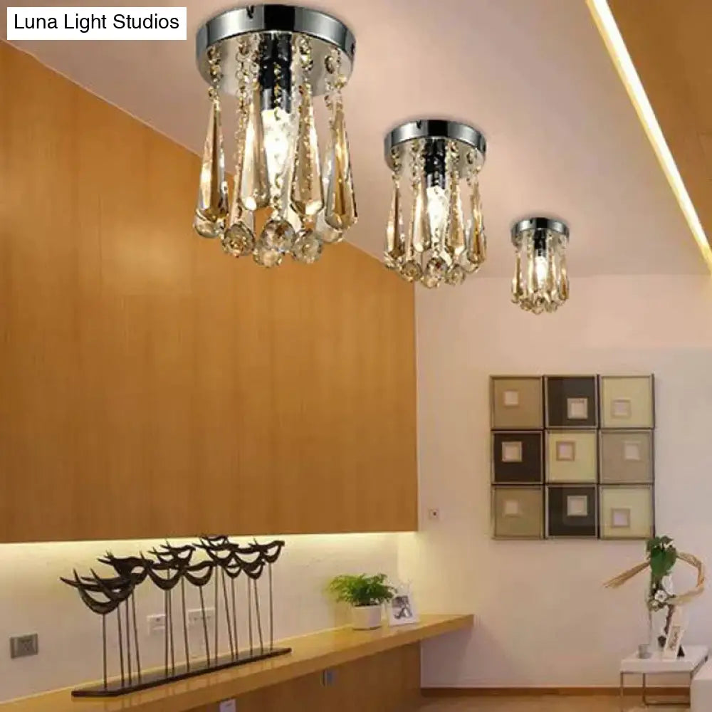 Crystal Ceiling Light Flush Mount Fixture Lamp With Beads For Bedroom Hallway Living Room Kitchen