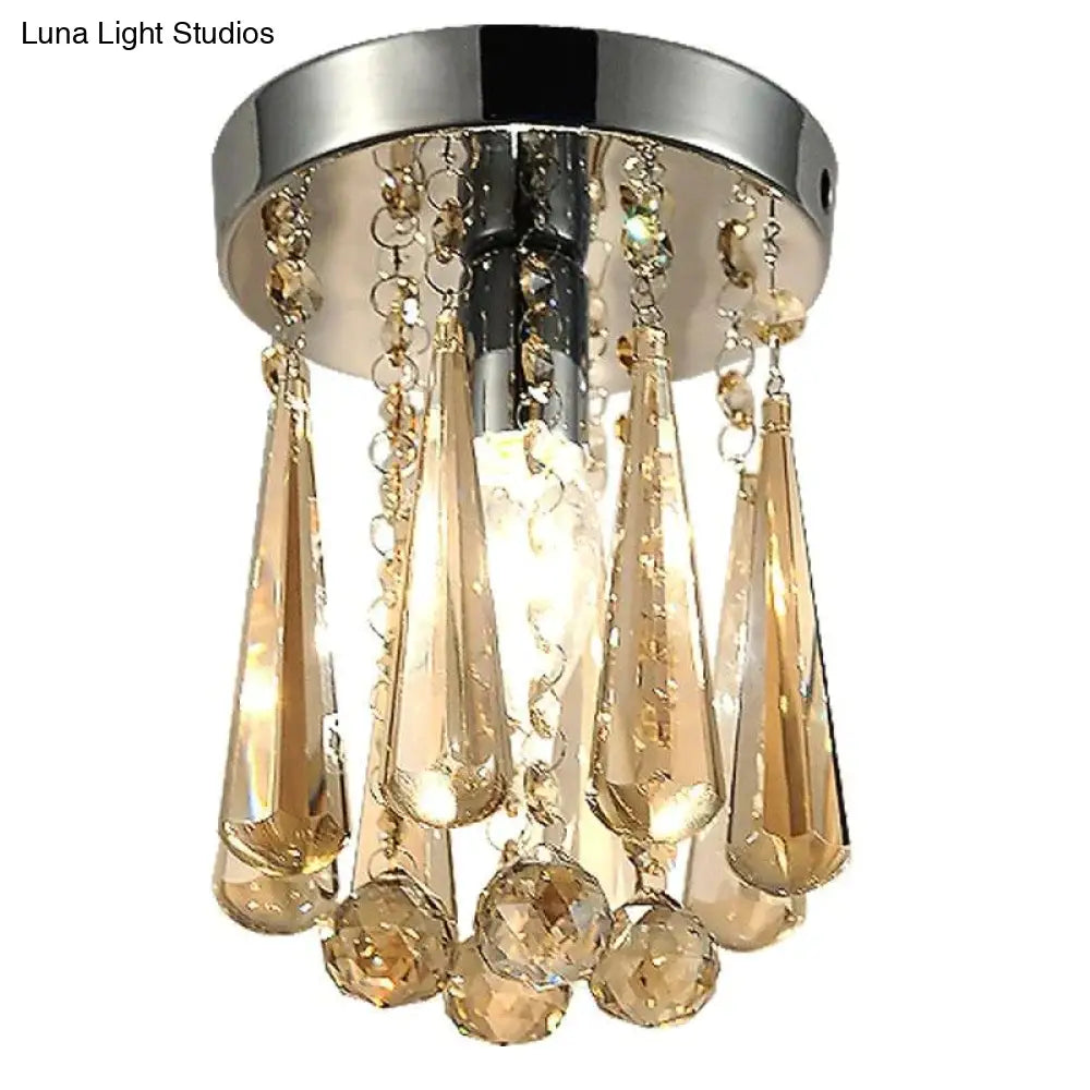 Crystal Ceiling Light Flush Mount Fixture Lamp With Beads For Bedroom Hallway Living Room Kitchen