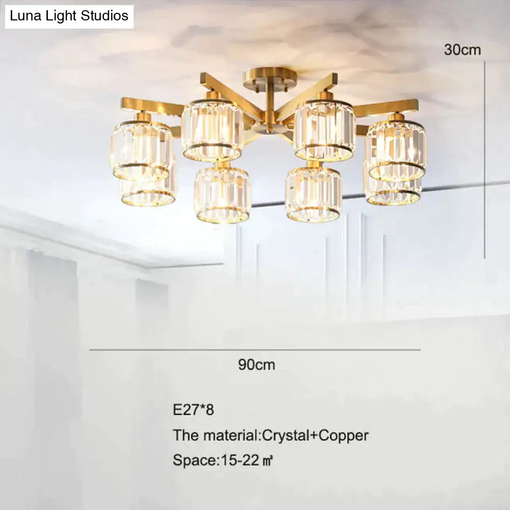 Crystal Ceiling Lights Bedroom Modern Design Copper Lamp Dining Room Led Kitchen Lustre Living E27X8