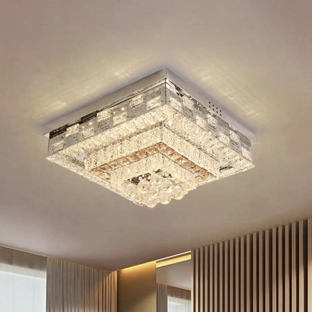 Crystal Ceiling Mount Led Flush Lamp With Contemporary Design Clear / Square Plate