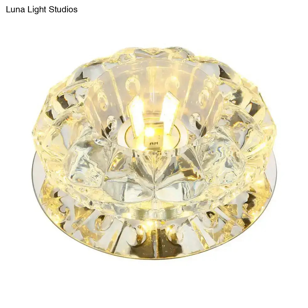 Crystal Ceiling Mount Led Lamp - Modern Chrome Flush Lighting For Hallway