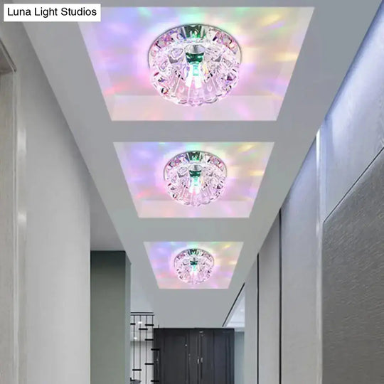 Crystal Ceiling Mount Led Lamp - Modern Chrome Flush Lighting For Hallway