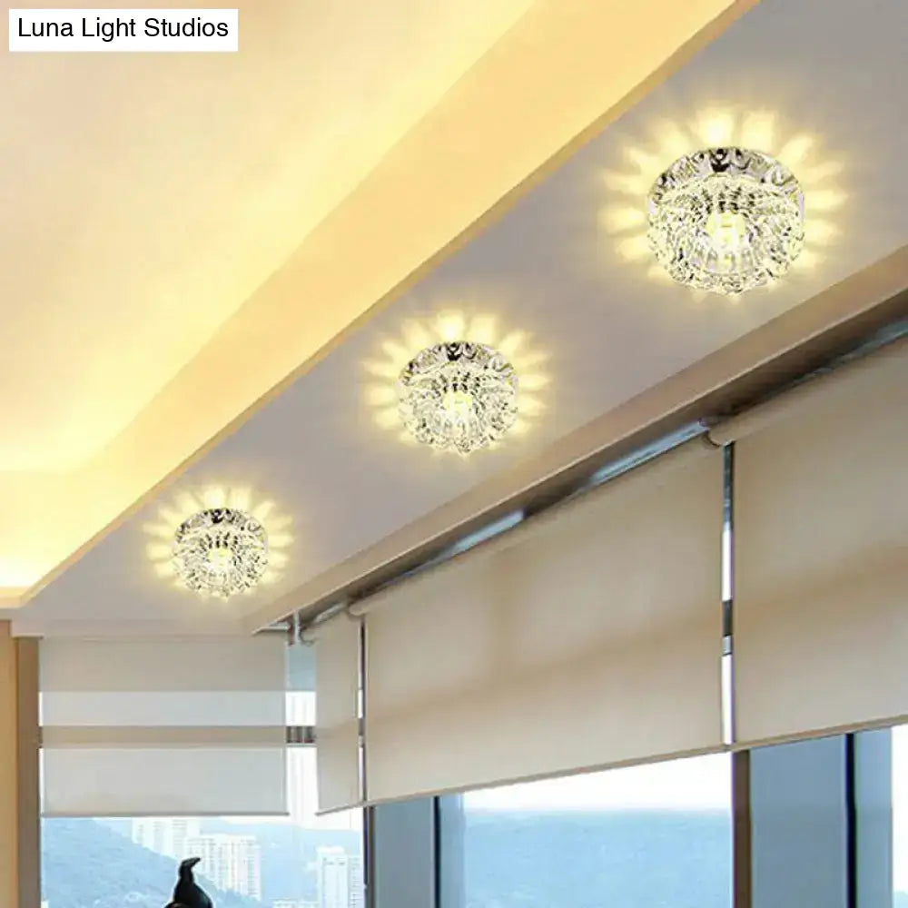 Crystal Ceiling Mount Led Lamp - Modern Chrome Flush Lighting For Hallway