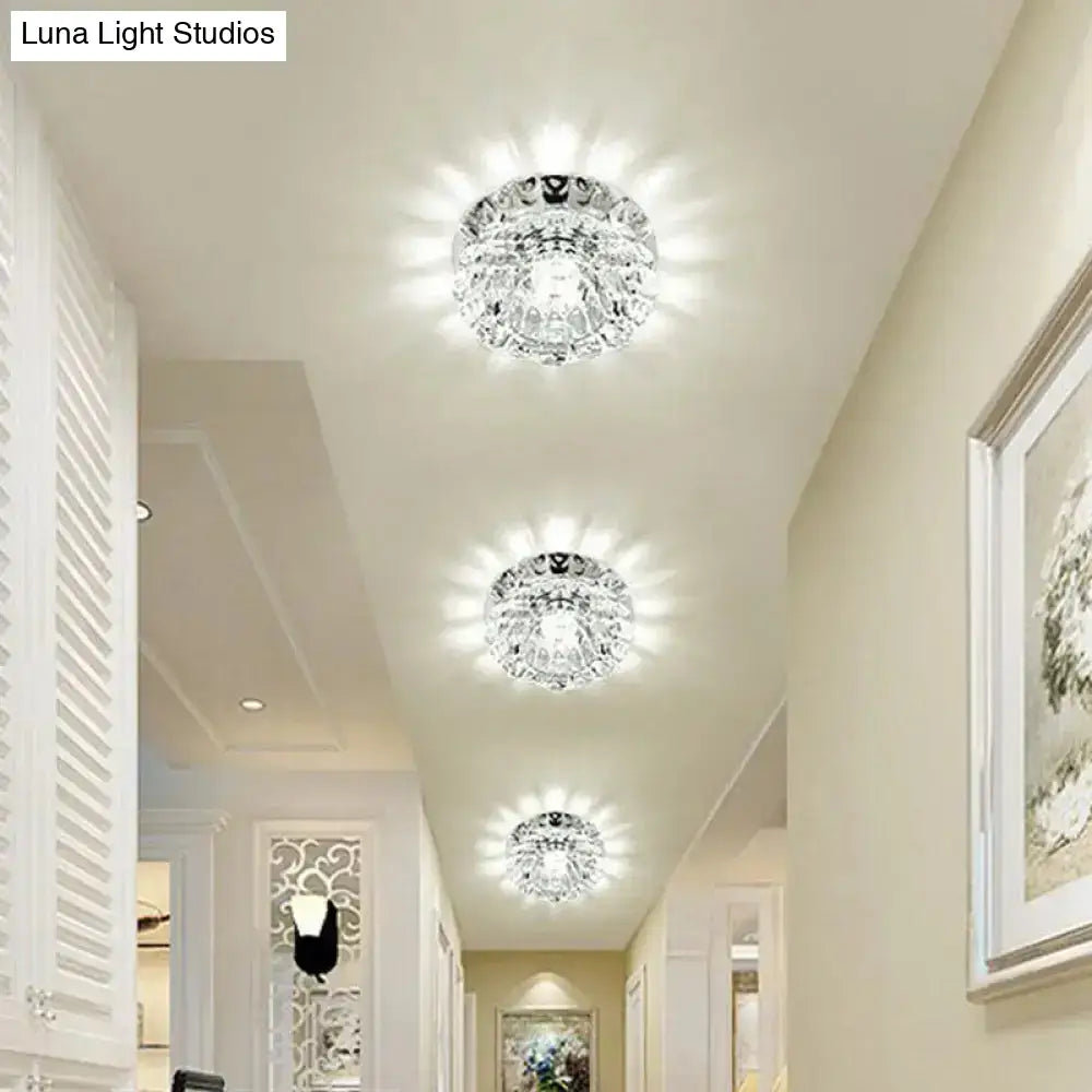 Crystal Ceiling Mount Led Lamp - Modern Chrome Flush Lighting For Hallway