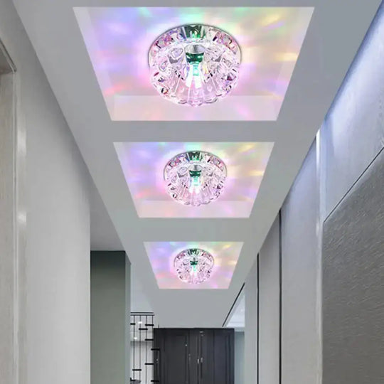 Crystal Ceiling Mount Led Lamp - Modern Chrome Flush Lighting For Hallway / Multi Color