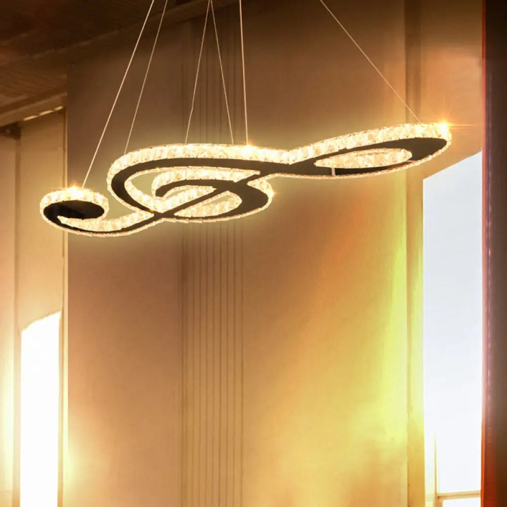 Crystal Chandelier With Musical Symbol Design - Simple Stainless Steel Led Suspension Light For