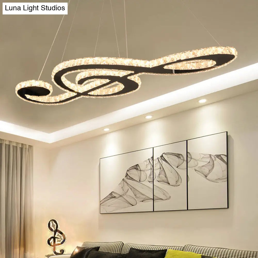 Crystal Chandelier With Musical Symbol Design - Simple Stainless Steel Led Suspension Light For