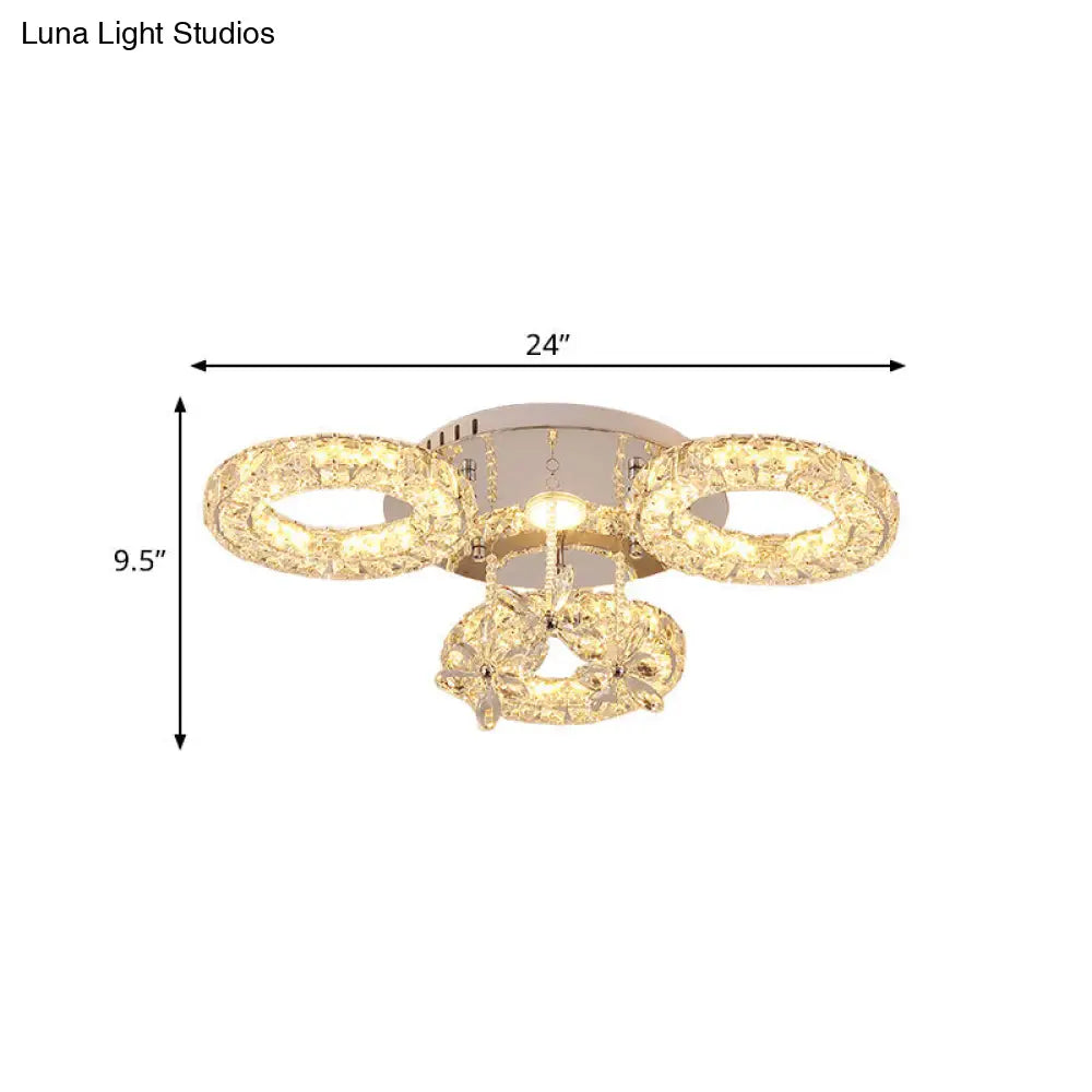 Crystal Chrome Semi Mount Lighting - Circular Led Close To Ceiling Light