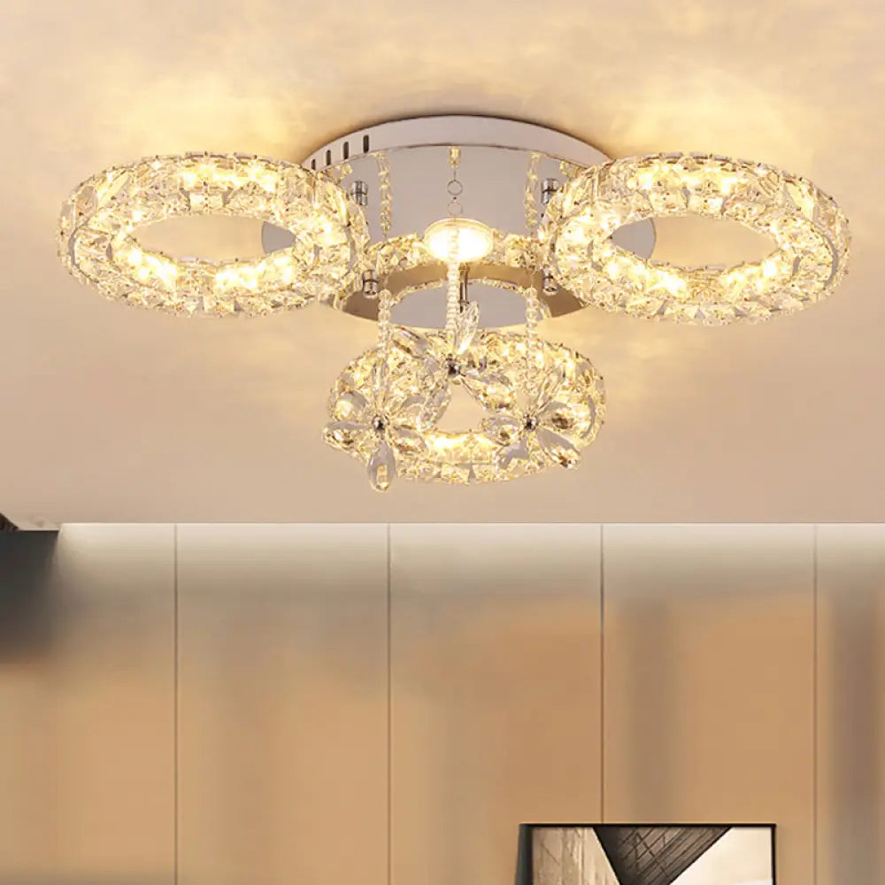 Crystal Chrome Semi Mount Lighting - Circular Led Close To Ceiling Light 3 /