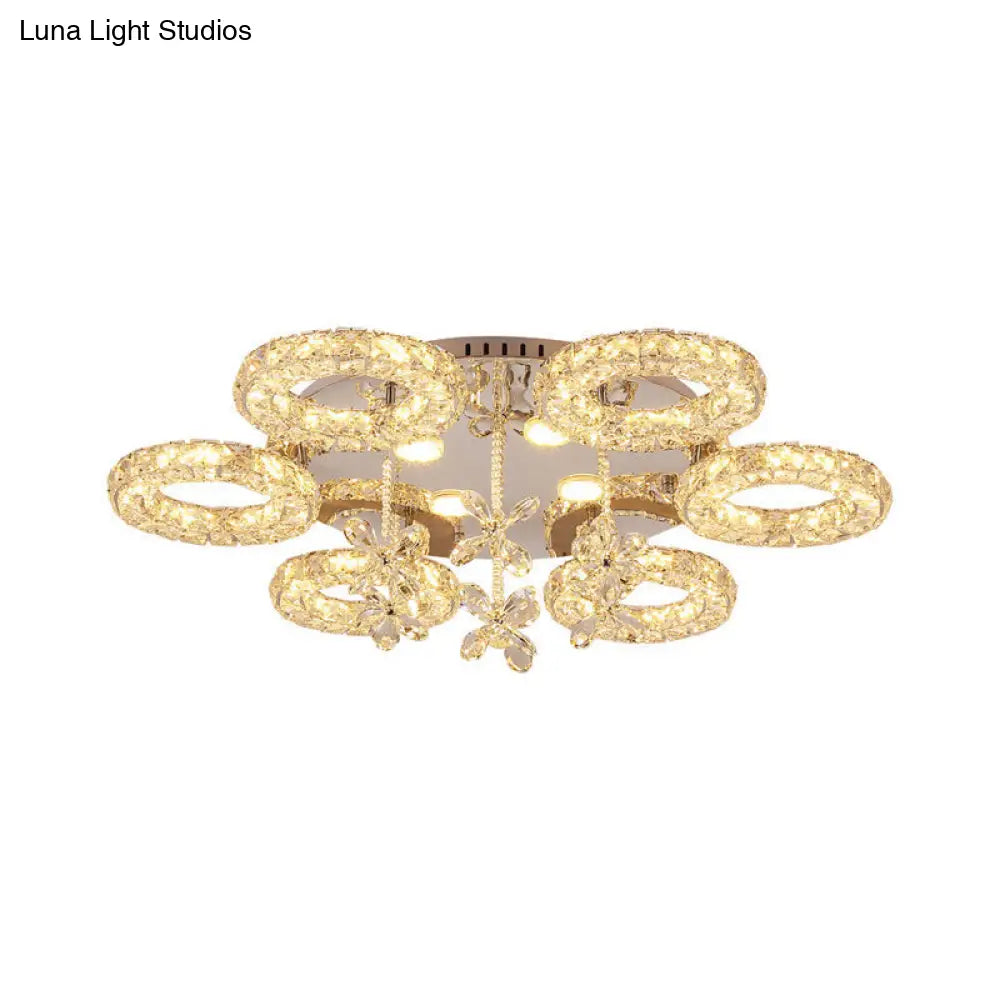 Crystal Chrome Semi Mount Lighting - Circular Led Close To Ceiling Light