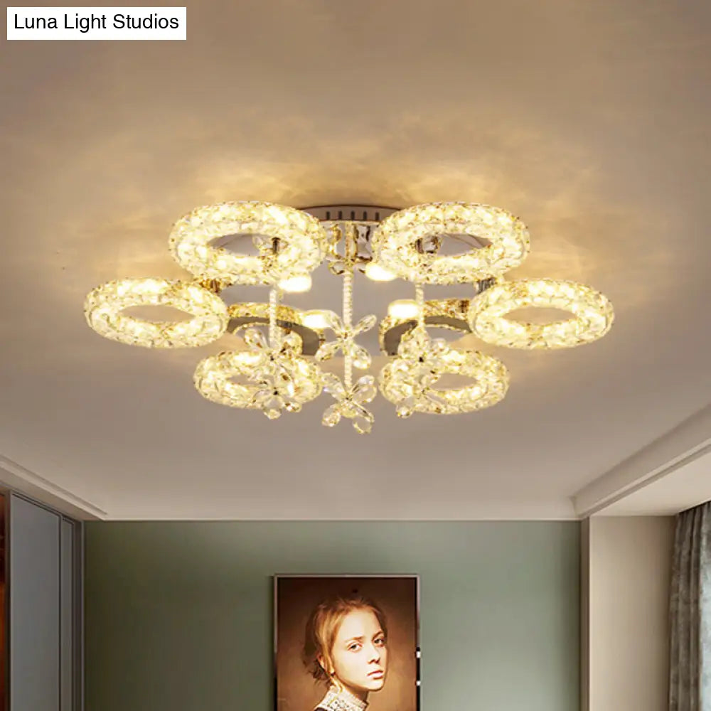 Crystal Chrome Semi Mount Lighting - Circular Led Close To Ceiling Light