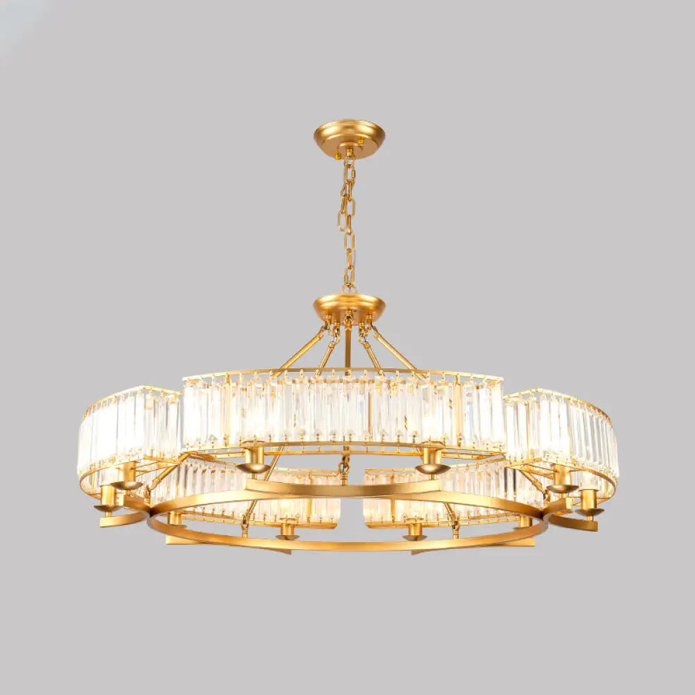 Crystal Circle Chandelier: Classic Living Room Led Ceiling Light 10 / Brass