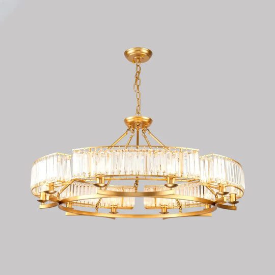 Crystal Circle Chandelier: Classic Living Room Led Ceiling Light 10 / Brass