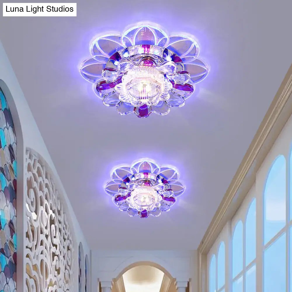 Crystal Clear Led Floral Flush Mount Ceiling Light / 3W Blue