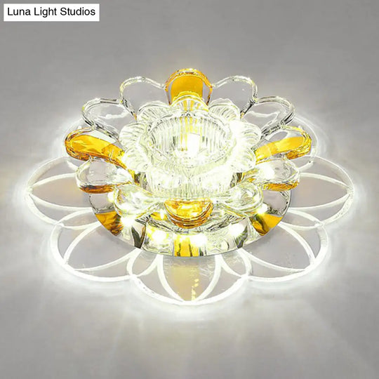 Crystal Clear Led Floral Flush Mount Ceiling Light / 5W White