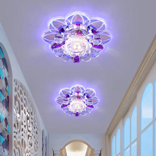 Crystal Clear Led Floral Flush Mount Ceiling Light / 3W Blue