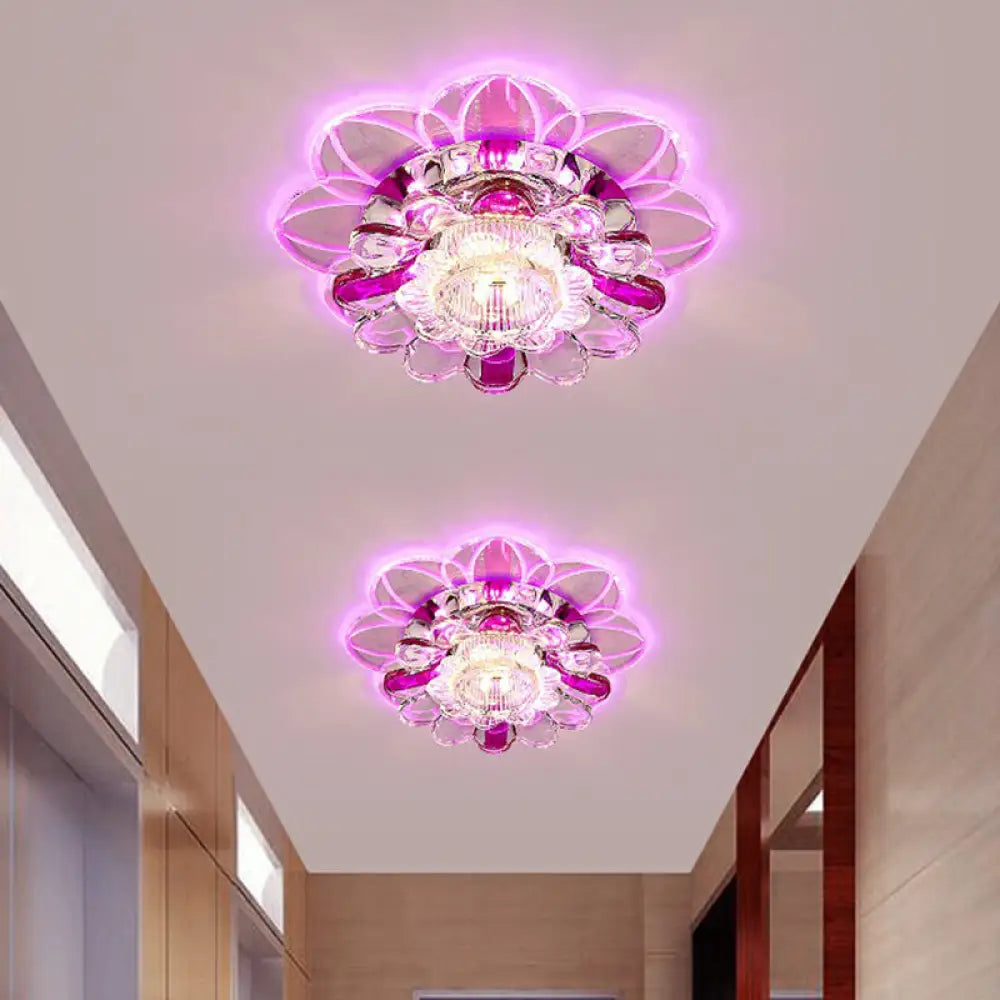 Crystal Clear Led Floral Flush Mount Ceiling Light / 3W Pink