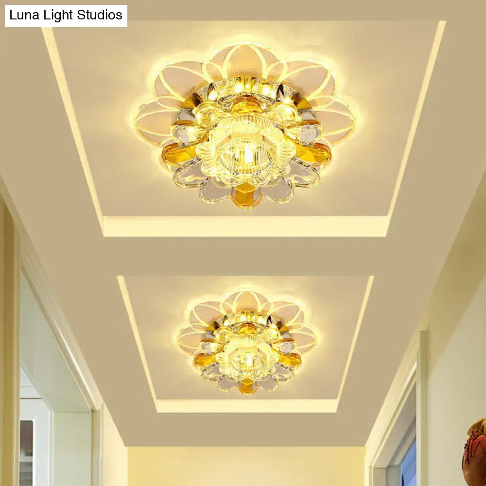 Crystal Clear Led Floral Flush Mount Ceiling Light / 3W Warm