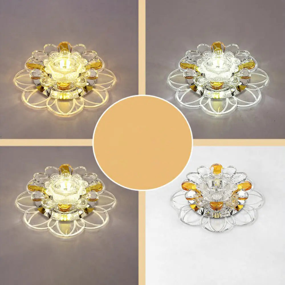 Crystal Clear Led Floral Flush Mount Ceiling Light / 5W Third Gear