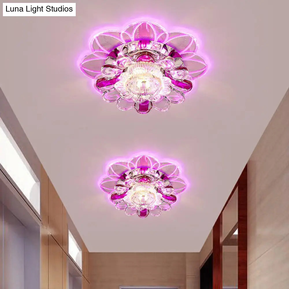 Crystal Clear Led Floral Flush Mount Ceiling Light / 3W Pink