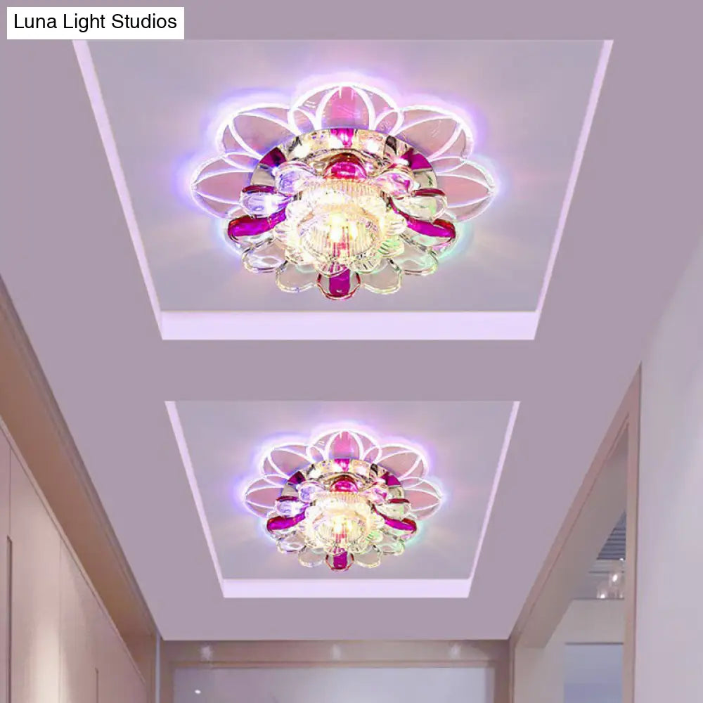 Crystal Clear Led Floral Flush Mount Ceiling Light / 3W Multi Color