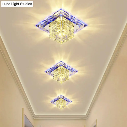 Crystal Clear Led Flush Ceiling Light Fixture For Corridor - Artistic Square Design / 5.5 Blue