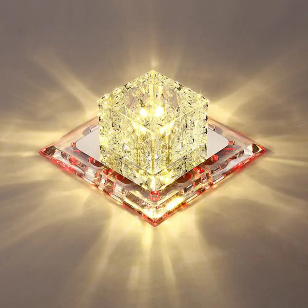 Crystal Clear Led Flush Ceiling Light Fixture For Corridor - Artistic Square Design / 5.5’ Red