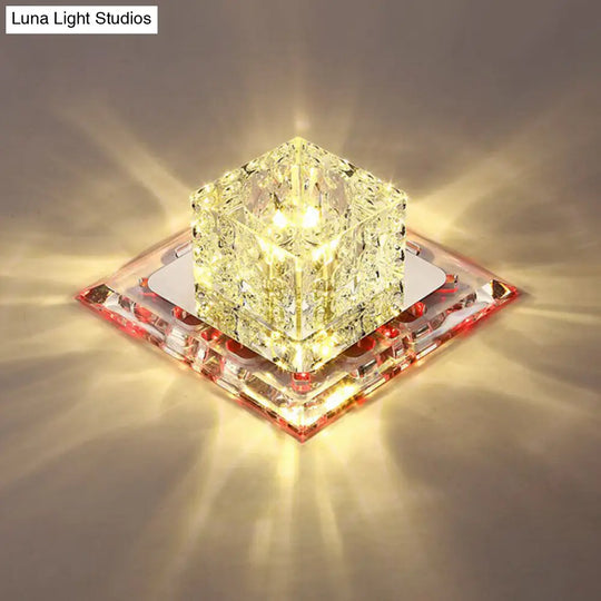 Crystal Clear Led Flush Ceiling Light Fixture For Corridor - Artistic Square Design / 5.5 Red