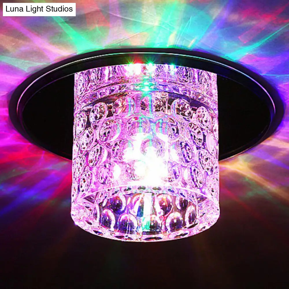 Crystal Clear Led Flush Ceiling Light For Corridor - Sleek Cylindrical Design With Dimpled