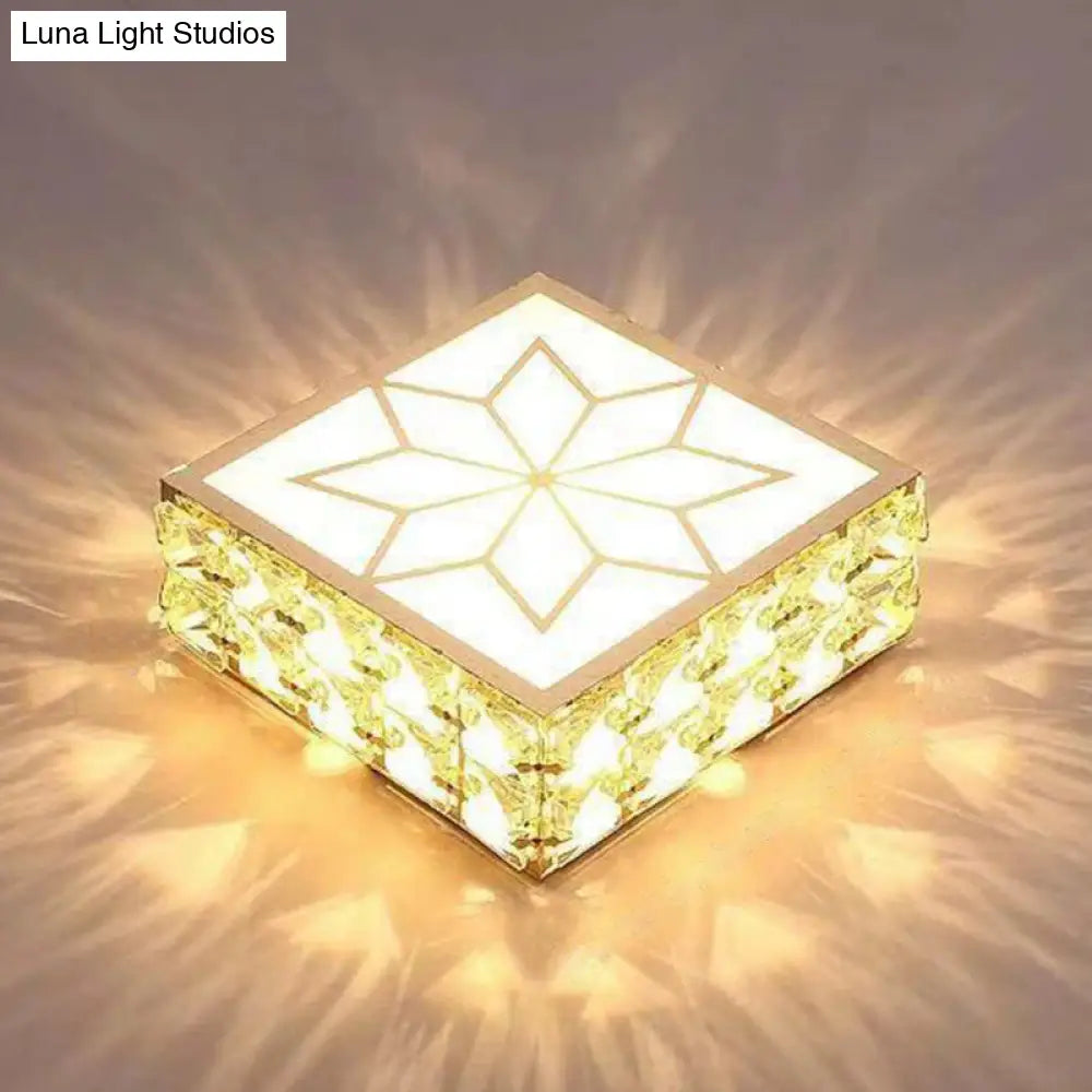 Crystal Clear Led Flush Ceiling Light With Artistic Square Shape And Acrylic Diffuser