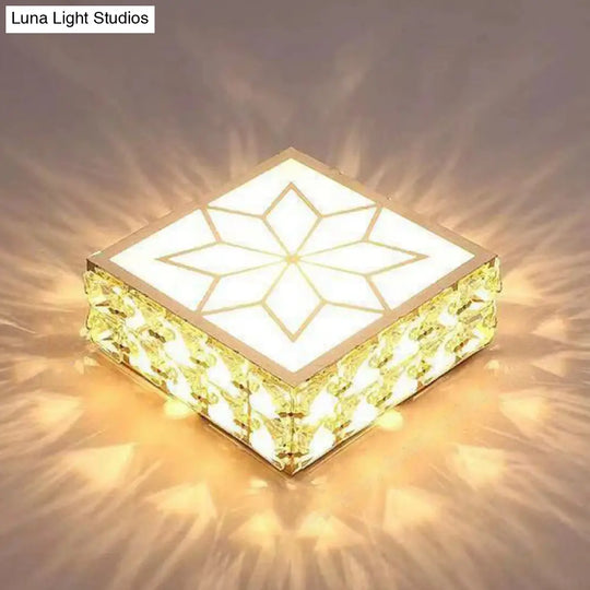 Crystal Clear Led Flush Ceiling Light With Artistic Square Shape And Acrylic Diffuser