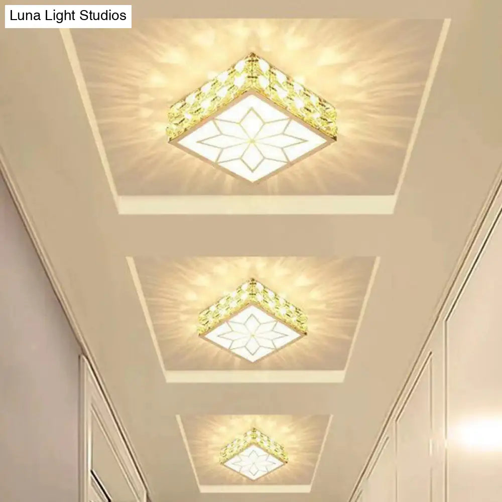 Crystal Clear Led Flush Ceiling Light With Artistic Square Shape And Acrylic Diffuser / 6 Warm