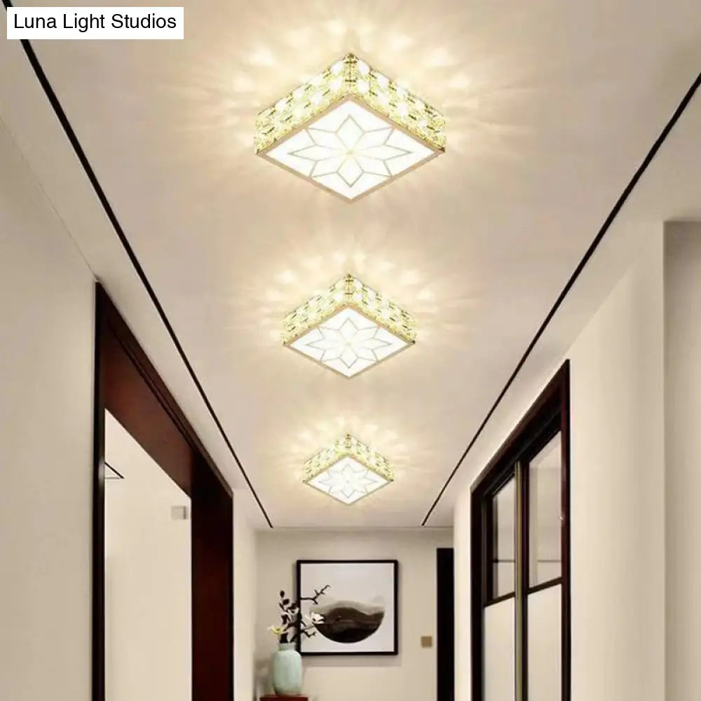 Crystal Clear Led Flush Ceiling Light With Artistic Square Shape And Acrylic Diffuser
