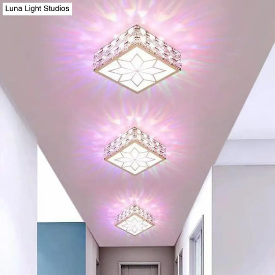 Crystal Clear Led Flush Ceiling Light With Artistic Square Shape And Acrylic Diffuser / 6 Multi