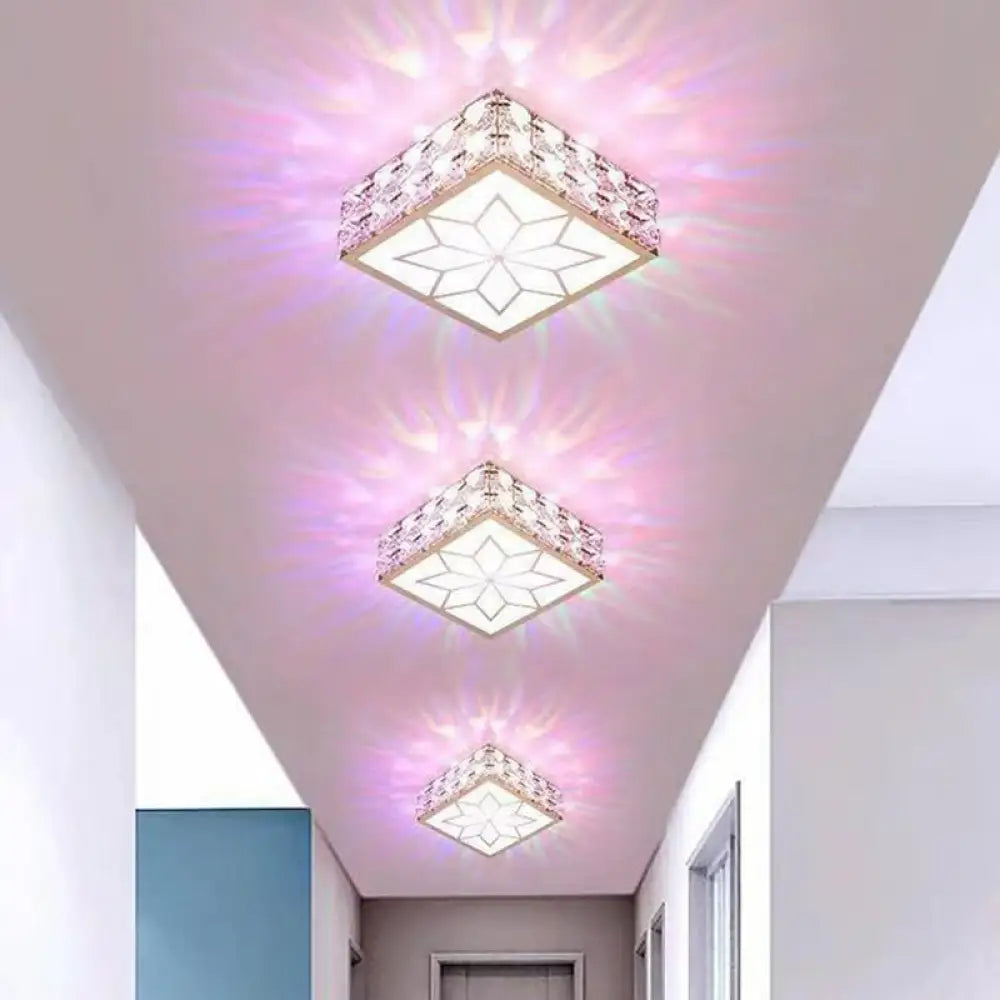 Crystal Clear Led Flush Ceiling Light With Artistic Square Shape And Acrylic Diffuser / 6’ Multi
