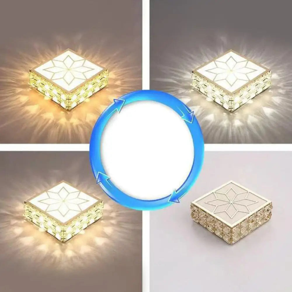 Crystal Clear Led Flush Ceiling Light With Artistic Square Shape And Acrylic Diffuser / 6’ Third