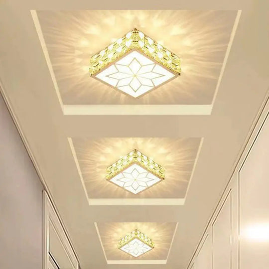 Crystal Clear Led Flush Ceiling Light With Artistic Square Shape And Acrylic Diffuser / 6’ Warm