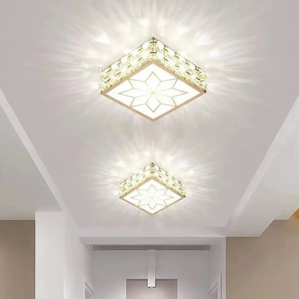 Crystal Clear Led Flush Ceiling Light With Artistic Square Shape And Acrylic Diffuser / 6’ White